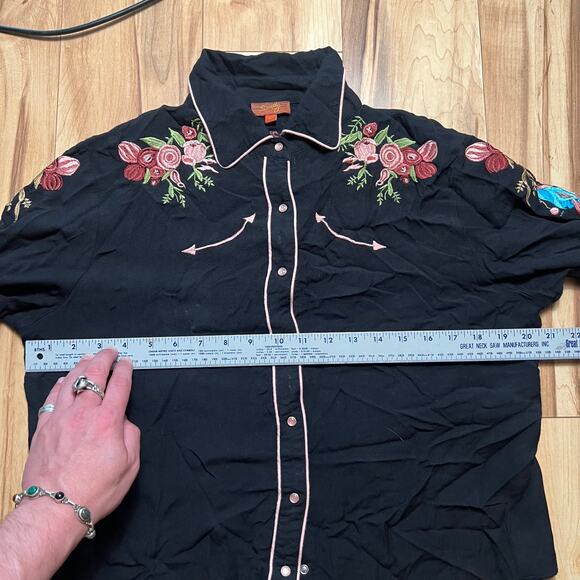 SCULLY Western Wear Longhorn Skull Button Up Size L Womens Retro Embroidered - Picture 3 of 8